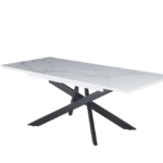 Table Extensible Agathe Métal Noir Marbre Blanc 160/200Cm
