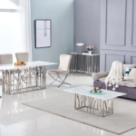 Table A Manger Portofino Chrome Marbre Blanc 180x90 Cm