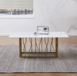 Table Basse Portofino Gold Marbre Blanc 120x70x45 Cm