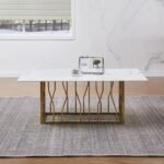 Table Basse Portofino Gold Marbre Blanc 120x70x45 Cm
