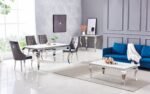 Table Repas Baroque Chrome Resine Blanche 150x90x75 Cm – Image 3