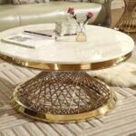 Table Basse Deluxe Gold Marbre Blanc 100x45 Cm