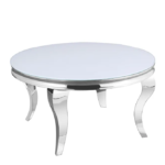 Table Basse Baroque Ronde Chrome Ultra Blanc 80x45 Cm