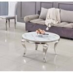 Table Basse Baroque Ronde Chrome Marbre Blanc 80x45 Cm