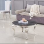 Table Basse Baroque Ronde Chrome Noir 80x45 Cm