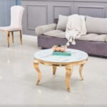 Table Basse Baroque Ronde Gold Marbre Blanc 80x45 Cm