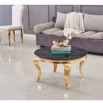 Table Basse Baroque Ronde Gold Marbre Noir 80x45 Cm
