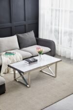 Table Basse Levanto Chrome Marbre Blanc 120x60x45 Cm