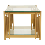 Gueridon Flute Gold Double Plateau Transparent 50x50x55cm
