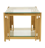 Gueridon Flute Gold Double Plateau Transparent 50x50x55cm
