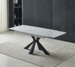 TABLE A MANGER EXTENSIBLE CERAMIQUE MARBRE BLANC – Image 4