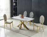 TABLE A MANGER EXTENSIBLE CERAMIQUE MARBRE BLANC