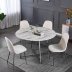 Table Repas Heloise Pieds Chrome Marbre Blanc 120 Cm De Diametre