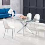 Table A Manger Jessica Chrome Plateau Transparent 150x90cm SANS CHAISES
