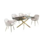 Table Repas Jessica Rectangle Gold Verre Transparent 180x90cm SANS CHAISES – Image 2
