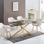 Table Repas Jessica Rectangle Gold Verre Transparent 180x90cm SANS CHAISES