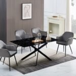 Table Repas Jessica Rectangle Metal Noir Plateau Marbre Noir 150x90cm et 180x90cm SANS CHAISES