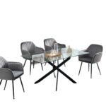 Table Repas Jessica Rectangle Metal Noir Plateau Transparent 150x90cm SANS CHAISES – Image 2
