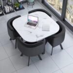 Table Repas Blush Marbre Avec 4 Chaisess 4 Places 100x100x75 Cm