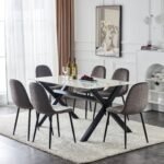 Table Repas IXE Métal Marbre Blanc 180x90x75 Cm