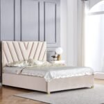 Lit Vera Velours Beige, Gris (140x190) (160x200) Cm