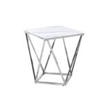 Bout De Canapé Alina Chrome Marbre Blanc 50x50 Cm