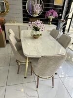 Table de Salle à Manger effet marbre 165x87 cm + 6 chaises MARMARIS