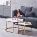 Table Basse Gigogne Hexagona Gold Marbre Blanc 90+77x43+37 Cm