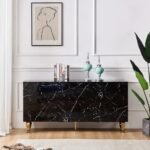 Buffet Baroque Laqué Marbre Noir 3 Portes  160x40x80 cm