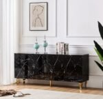 Buffet Baroque Laqué Marbre Noir 4 Portes  180x40x80 cm – Image 2