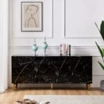 Buffet Baroque Laqué Marbre Noir 4 Portes  180x40x80 cm