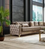 Canapé d'angle convertible 6 places en velours BOLIVYA – Image 5