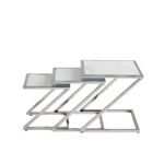 Gueridon Gigogne Chrome Marbre Blanc 45x45 + 40x40 + 35x35 Cm