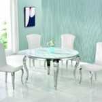 Table Repas Baroque Ronde Chrome Marbre Blanc 130x75 Cm