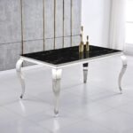 Table Repas Baroque Chrome Marbre Noir 180x90x75 Cm