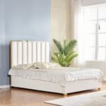 Lit Tony A Bordure Doree Velours Beige, Anthracite (140x200) (160x200) Cm