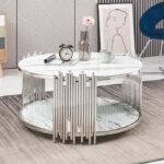 Table Basse Stick Chrome Marbre Blanc 90x45cm