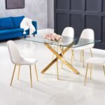 Table Repas Jessica Rectangle Gold Verre Transparent 150x90cm