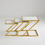 Gueridon Gigogne Gold Marbre Blanc 445x45 + 40x40 + 35x35 Cm