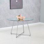 Table Repas Heloise Pieds Chrome Transparent 120cm De Diametre