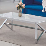 Table Basse Majestique Chrome Verre Marbre Blanc 120x60x45 Cm