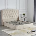 Lit Coffre Sultan Capitonne Losange Velours Beige 180x200 Cm