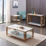 Table Basse Flute Gold Marbre Blanc 120x60x45 Cm