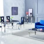 Table Repas Baroque Chrome Noir 180x90x75 Cm