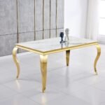 Table Repas Baroque Gold Marbre Blanc 150x90x75 Cm